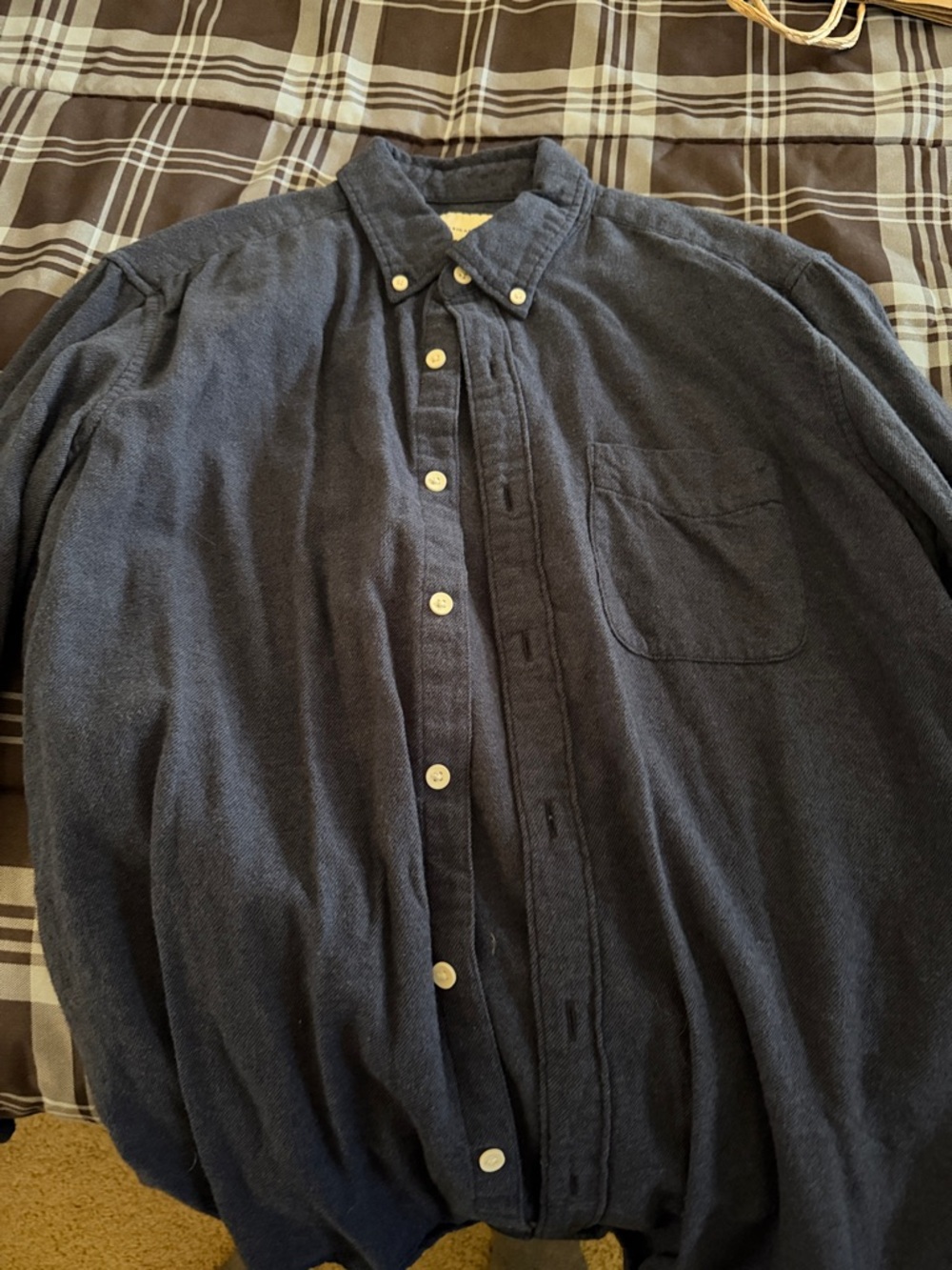 American Eagle Navy Button-Front Shirt with Chest Label
